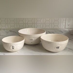 White Icon Mixing Bowls (3) with Measuring Design Rae Dunn